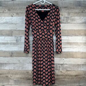 Brooks Brothers Womens Black Red Rose Floral Long Sleeve Wrap Dress Size M